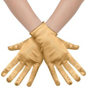 Women's Formal Short Gold Satin Gloves Bridal Wedding Banquet Party Costume